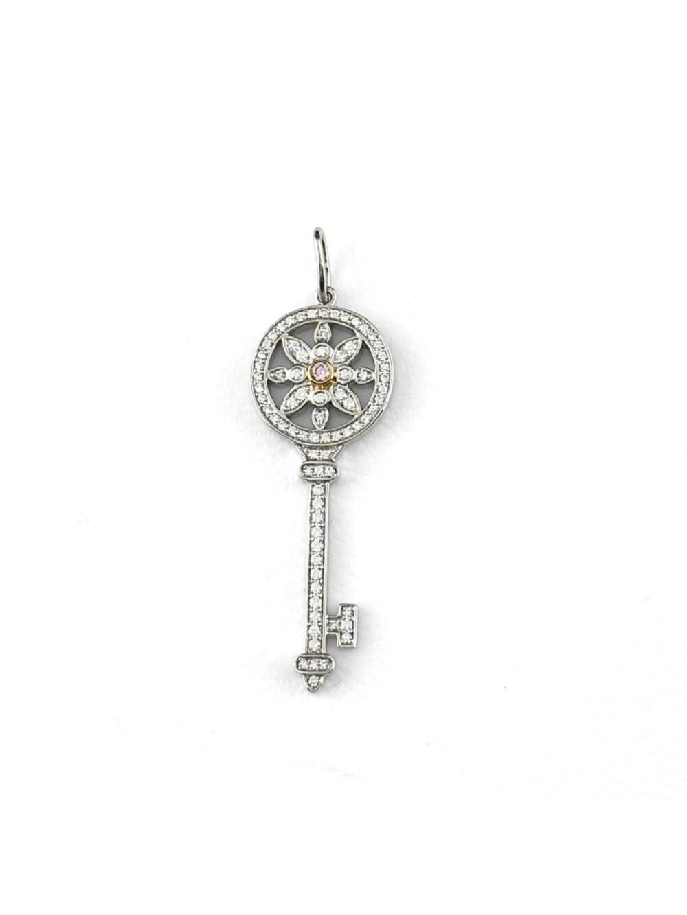 Tiffany & Co Daisy Key Platinum Yellow Gold Pendant 750 Diamond